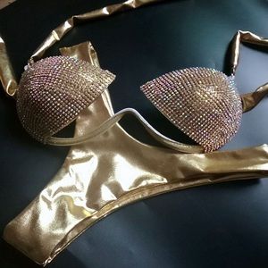 Story1440 Gold and Rhinestone two piece bikini NWT